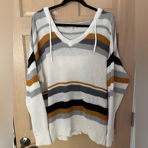 Maurice’s Black/White/Gold/Grey Striped Sweater with Hood Size XXL